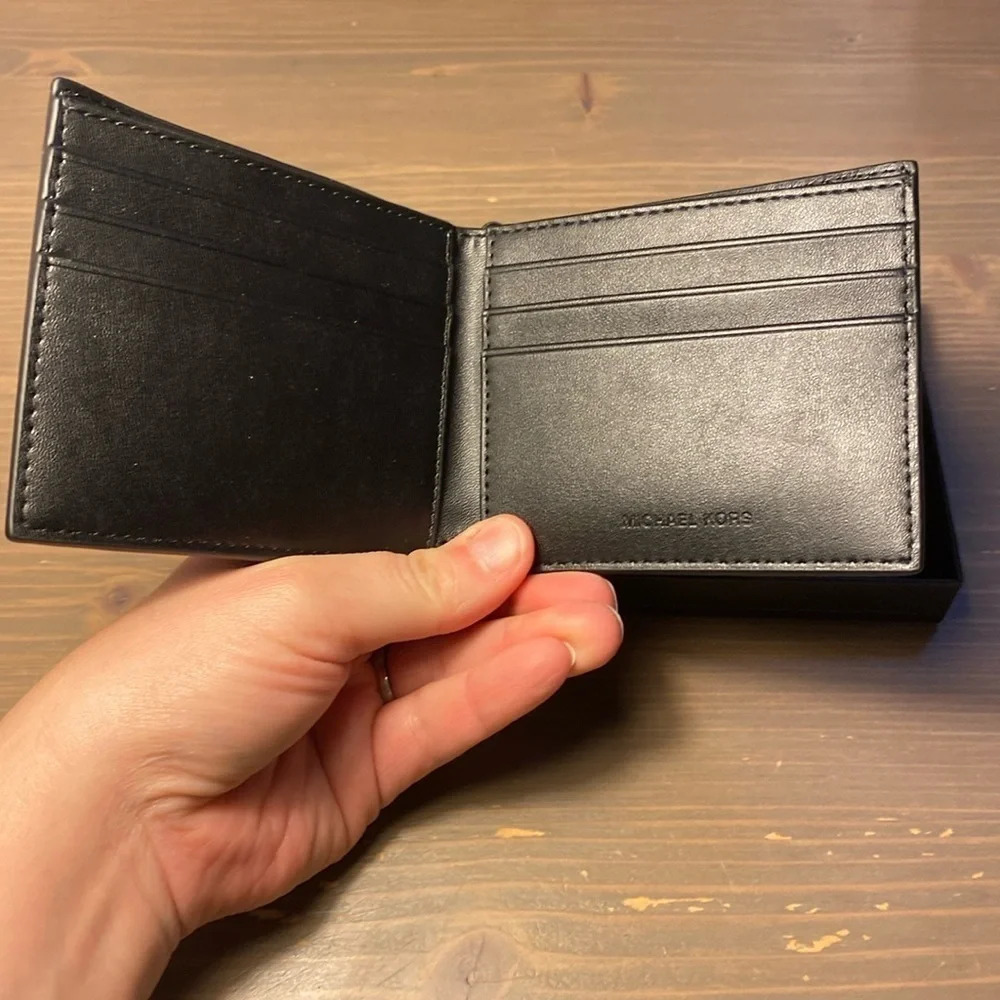 Michael Kors Jet Set Slim Billfold Wallet Black Monogram Logo Mens - Picture 3 of 5